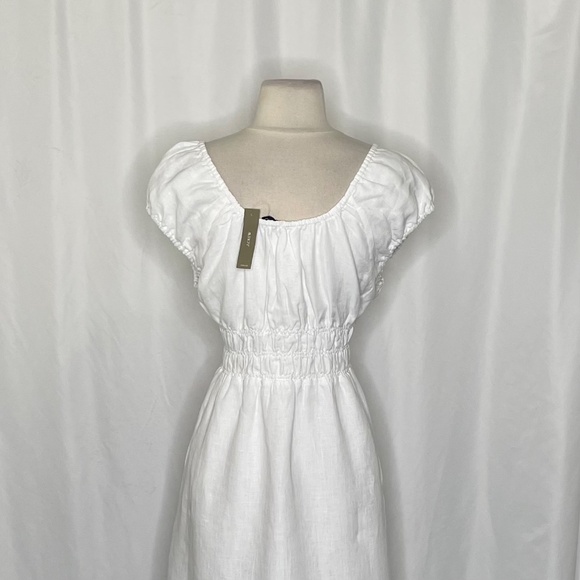 NWT!! J. CREW Cap Sleeve Midi Dress Linen Solid White Smocked Medium Petite MP - Picture 9 of 14